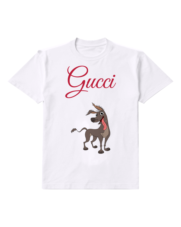 White Dante Panting Dog Standing Alert Graphic T-Shirt - front product view