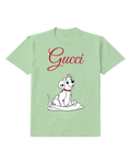 Sage Green Seated Spotted Puppy Crew Neck Graphic T-Shirt - front product view