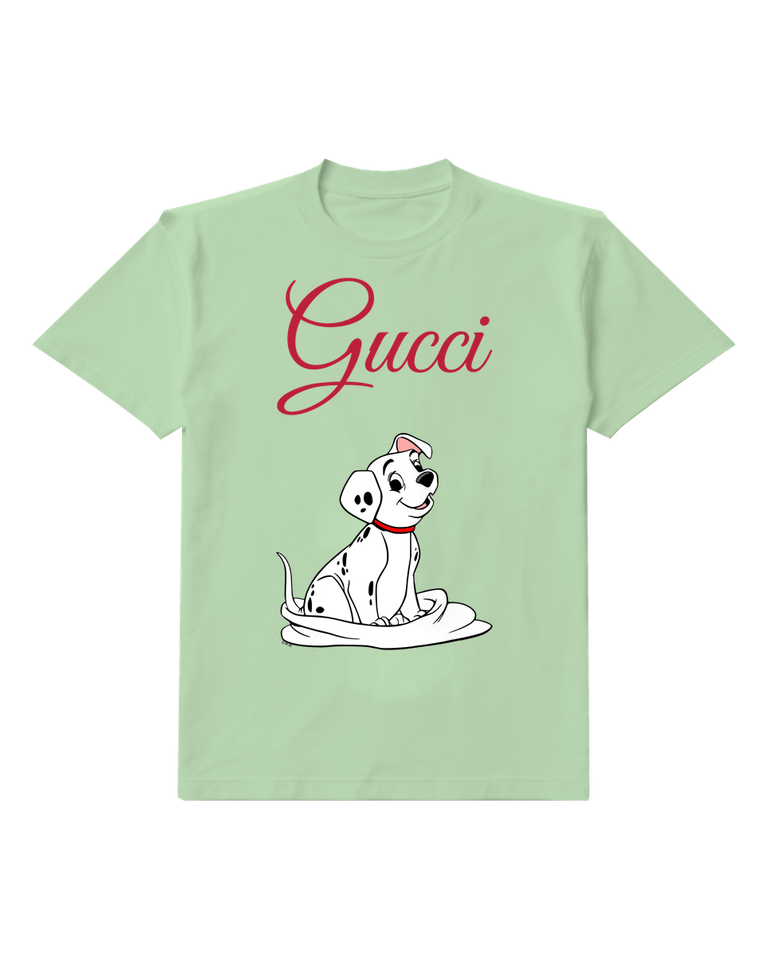 Sage Green Seated Spotted Puppy Crew Neck Graphic T-Shirt - front product view