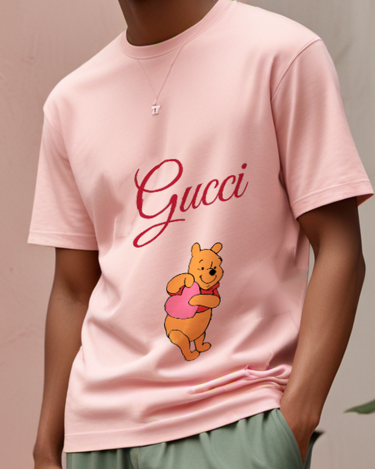 Blush Pink Bear Pink Heart Hug Graphic T-Shirt - model wearing view