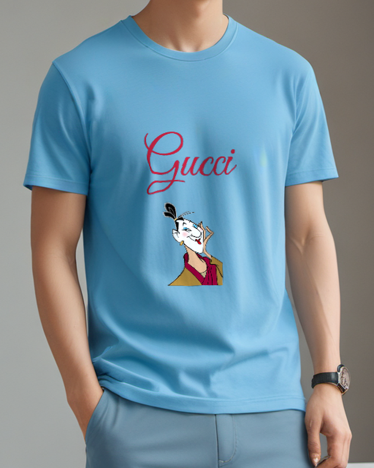Dusty Blue Ling In Female Disguise Smiling Hand Near Face Graphic T-Shirt - model wearing view