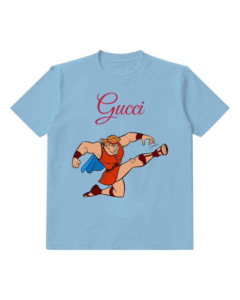Sky Blue Hercules Kicking Forward Graphic T-Shirt - front product view