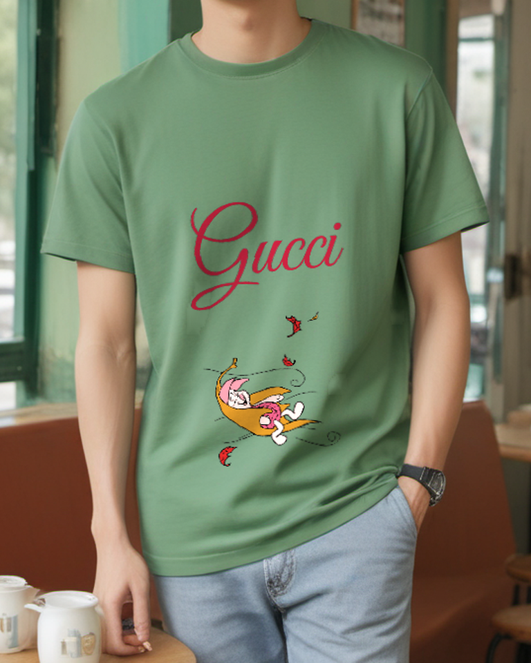 Sage Green Windblown Leaf Piglet Graphic T-Shirt - styled view 4