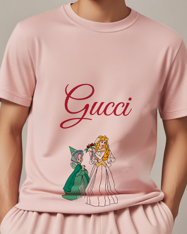 Blush Pink Princess Aurora Holding Roses Graphic T-Shirt - model wearing view