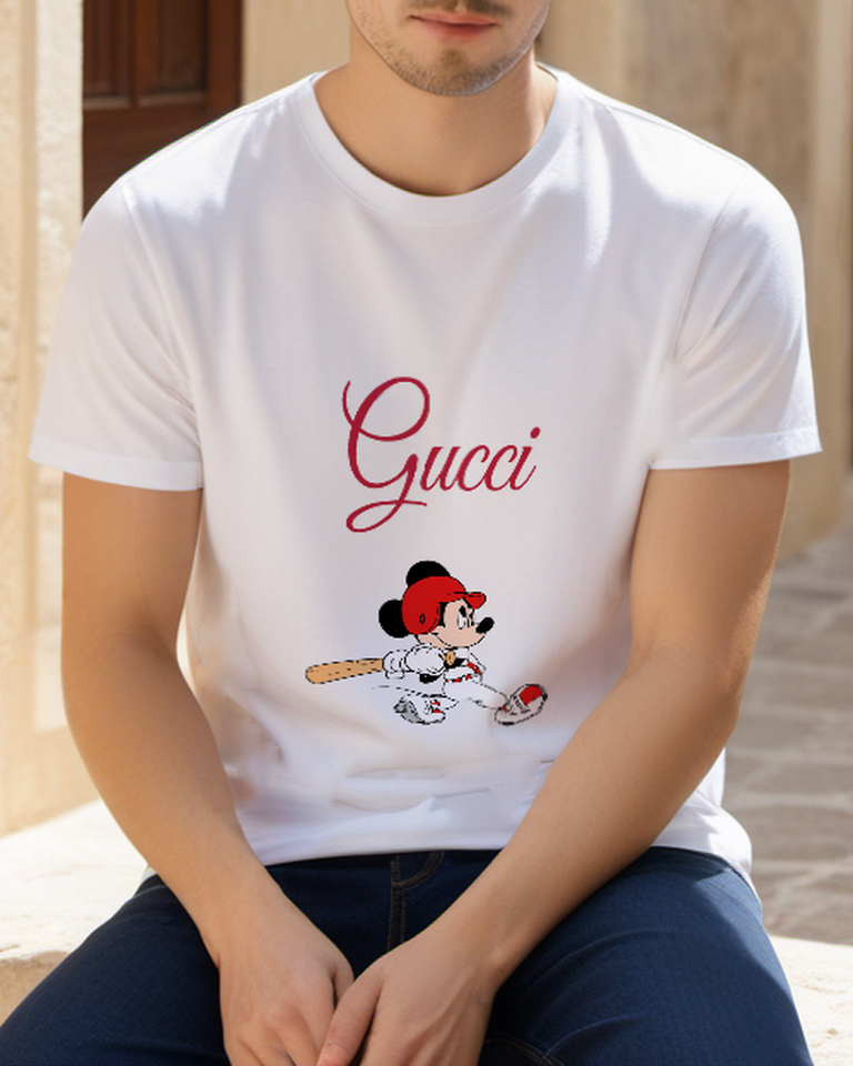 White Baseball Uniform Mouse Graphic T-Shirt - styled view 2