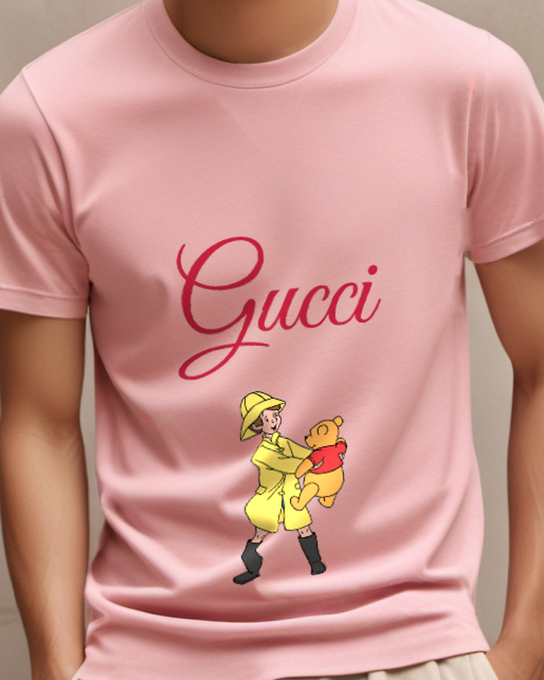 Blush Pink Raincoat Bear Companion Graphic T-Shirt - model wearing view