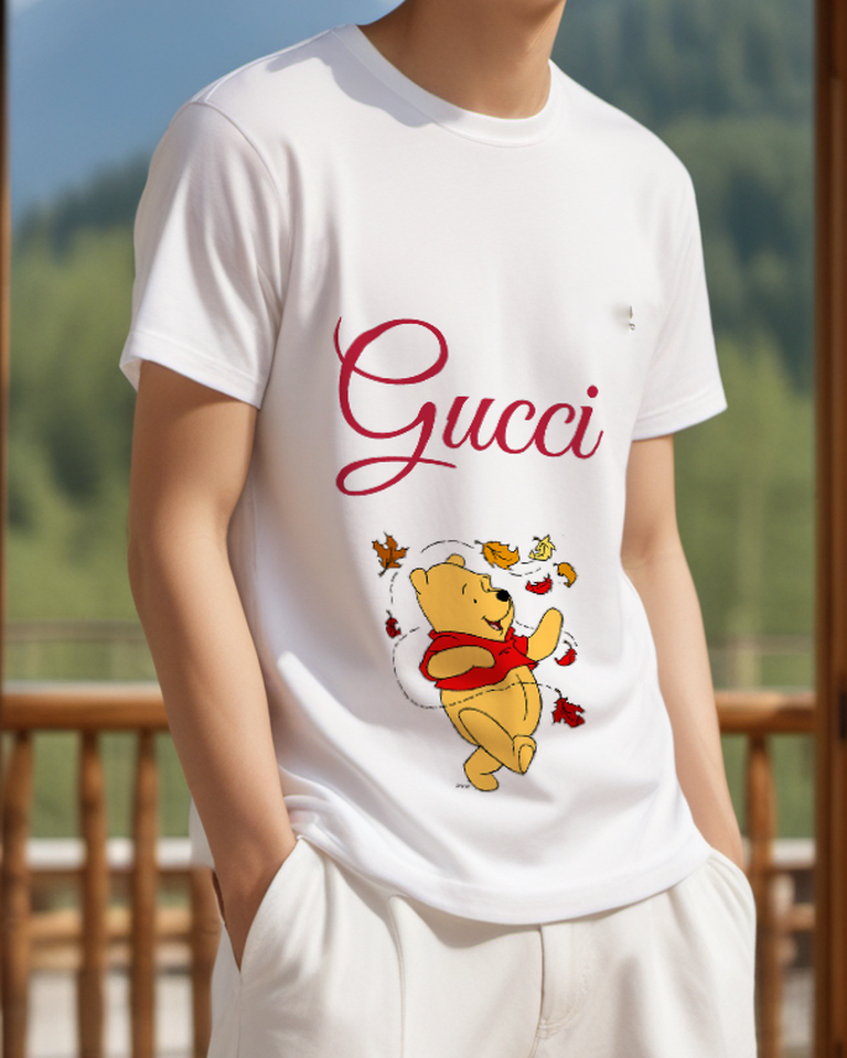 White Autumn Leaves Bear Graphic T-Shirt - styled view 4