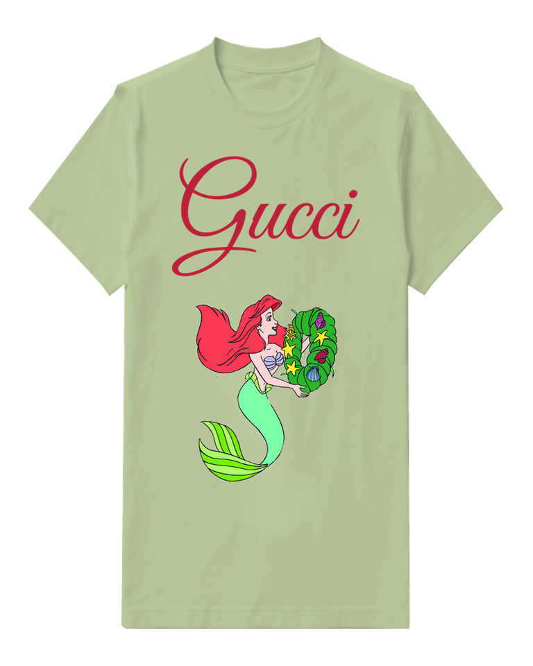 Olive Green Ariel Holding A Wreath Graphic T-Shirt - front product view