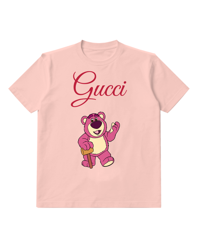 Blush Pink Pink Bear Waving With Hammer Graphic T-Shirt - front product view