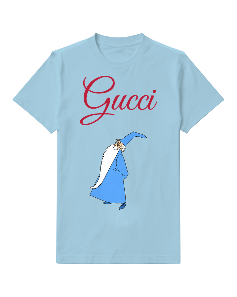 Sky Blue Blue Robed Wizard Standing Sideways Graphic T-Shirt - front product view