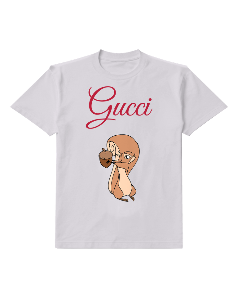 Light Gray Squirrel Holding Acorn Close Graphic T-Shirt - front product view