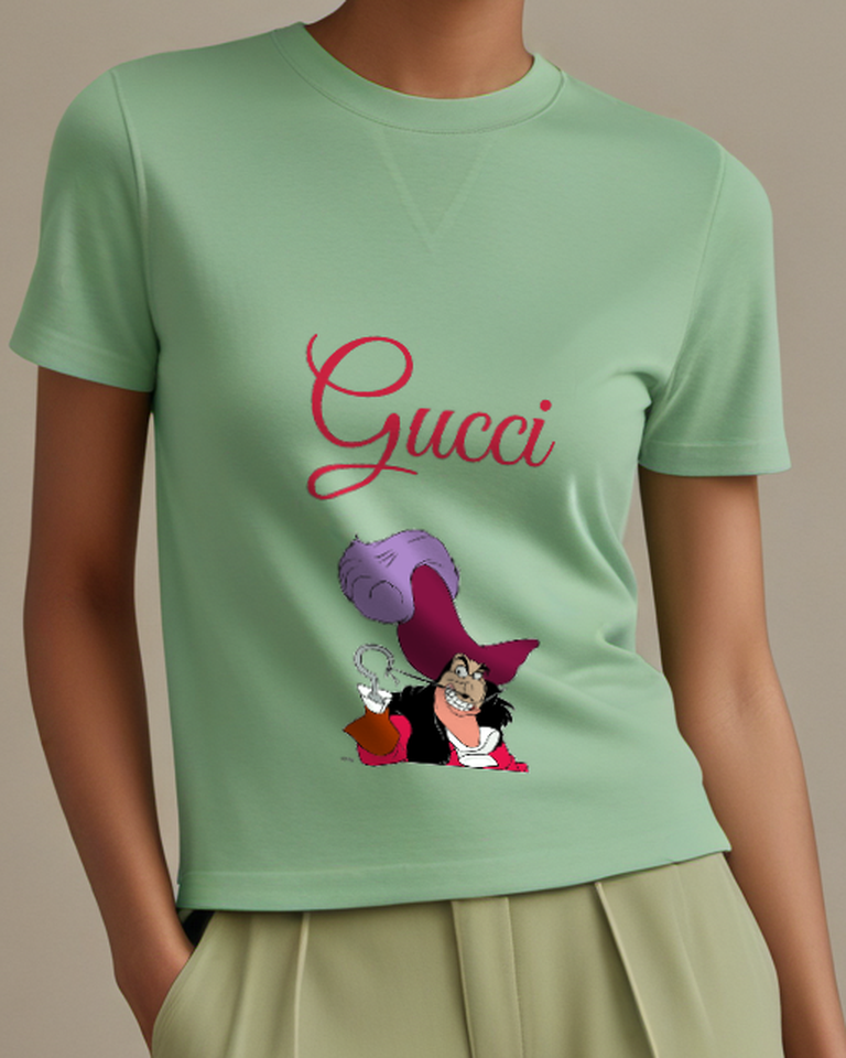 Sage Green Captain Hook Smiling Holding Hook Graphic T-Shirt - model wearing view
