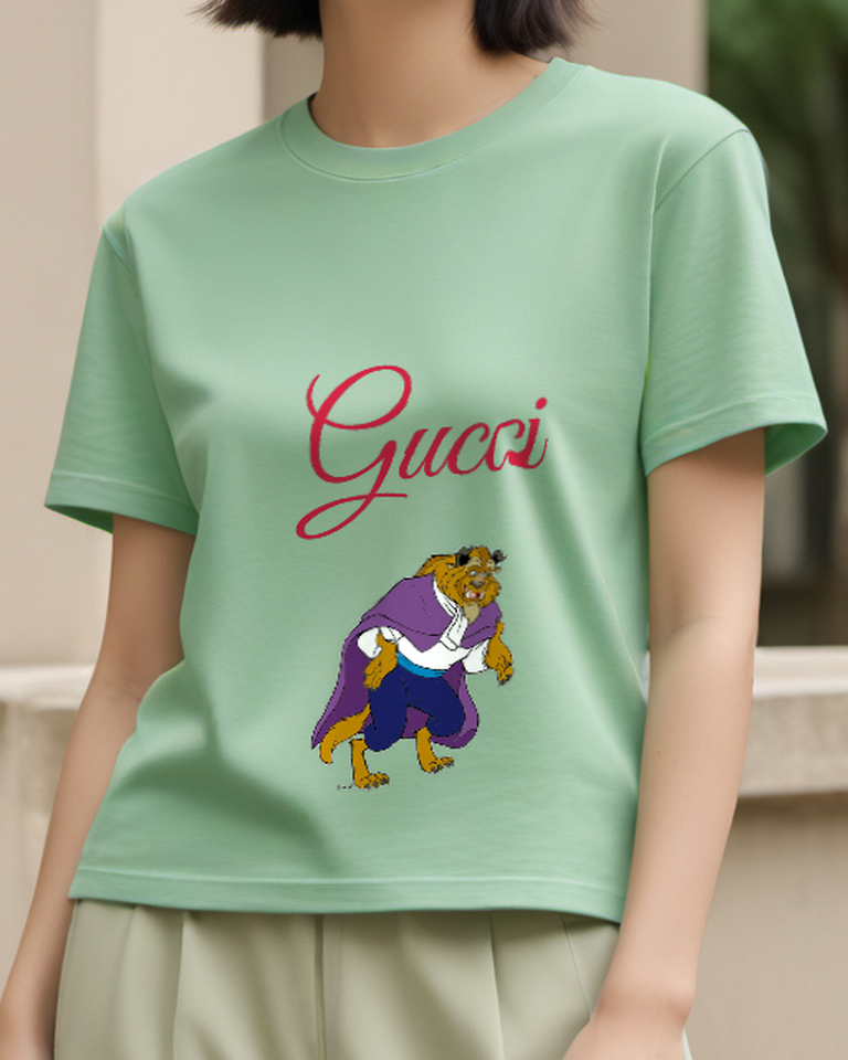 Sage Green Beast In Dynamic Crouching Stance Graphic T-Shirt - model wearing view