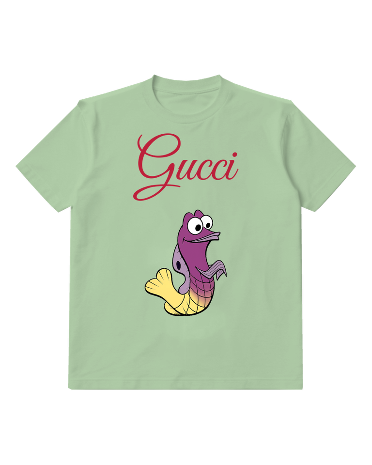Sage Green Purple Fish With Yellow Tail Graphic T-Shirt - front product view