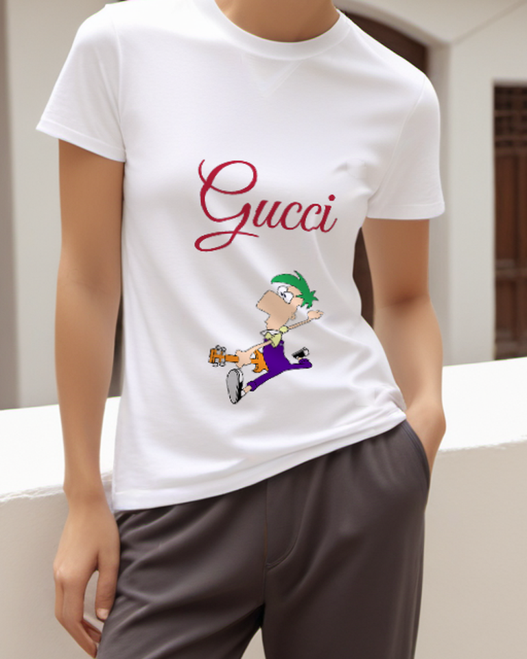 White Green Haired Boy Running With Tool Graphic T-Shirt - model wearing view