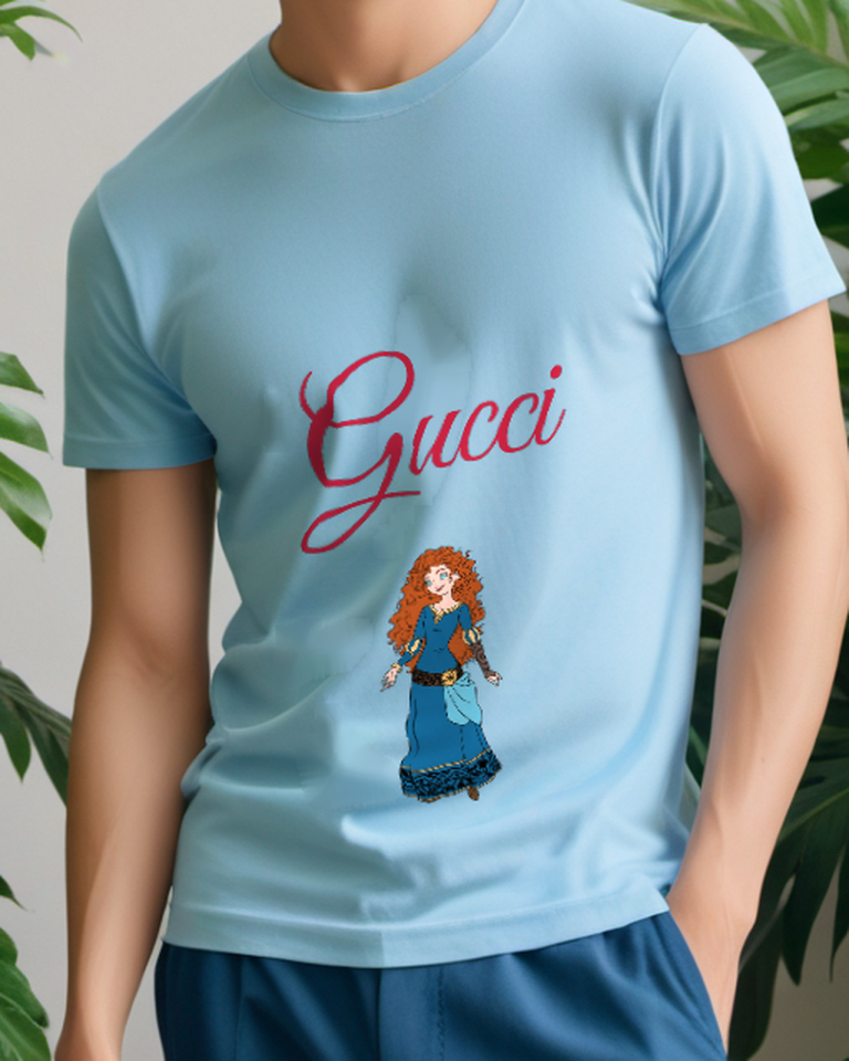 Sky Blue Curly Red Haired Archer Standing Graphic T-Shirt - model wearing view