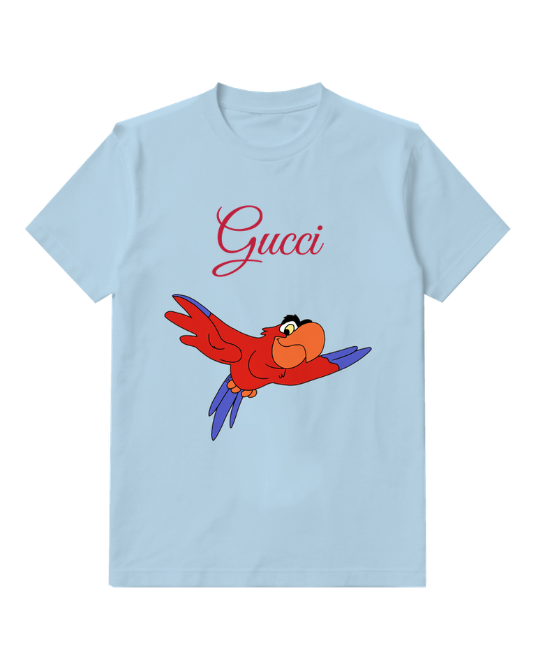 Sky Blue Gliding Red Parrot Graphic T-Shirt - front product view