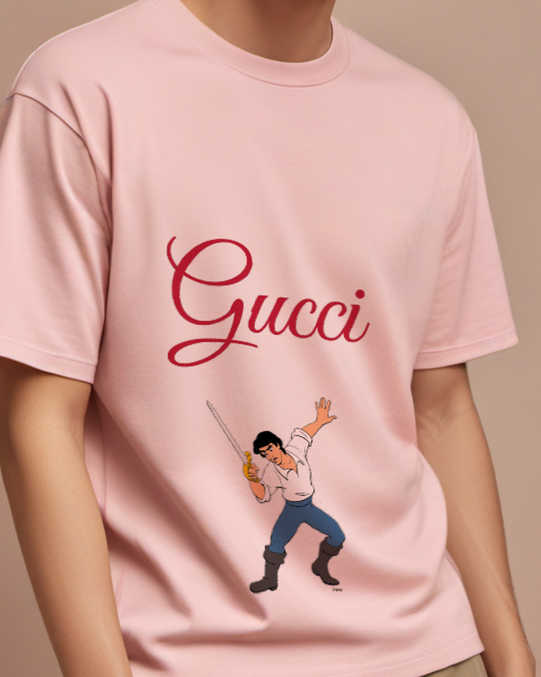 Blush Pink Prince Eric Sword Wielding Stance Graphic T-Shirt - model wearing view