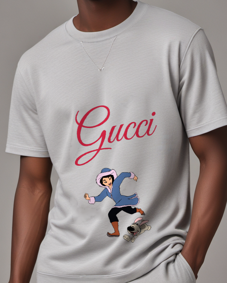 Light Gray Blue Clad Runner And Tiny Friend Graphic T-Shirt - model wearing view