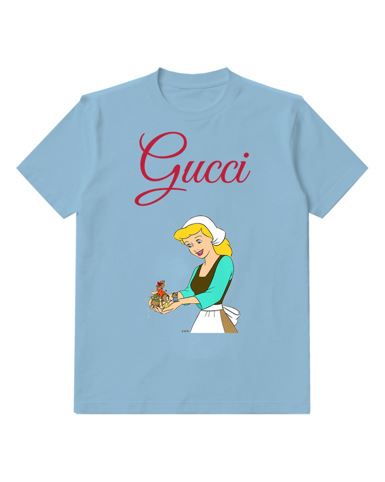 Sky Blue Cinderella Holds Mice In Cupped Hands Graphic T-Shirt - front product view