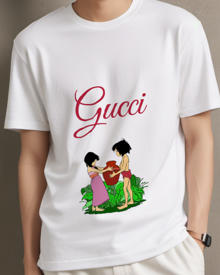 White Two Children Hold A Red Pot Graphic T-Shirt - model wearing view