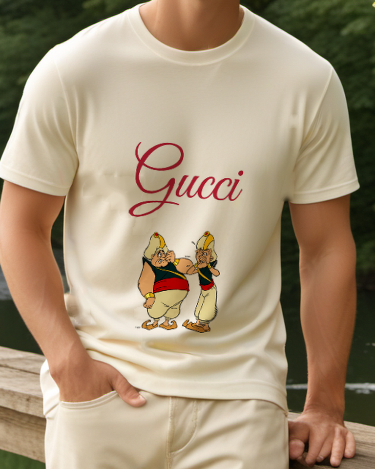 Ivory Two Palace Guards In Identical Poses Graphic T-Shirt - model wearing view