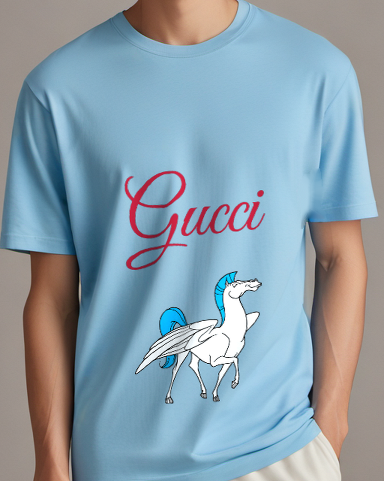 Sky Blue Pegasus Standing Proudly Graphic T-Shirt - model wearing view