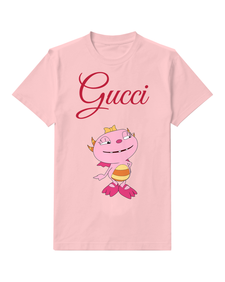 Blush Pink Pink Dragon With Bow And Stripes Graphic T-Shirt - front product view