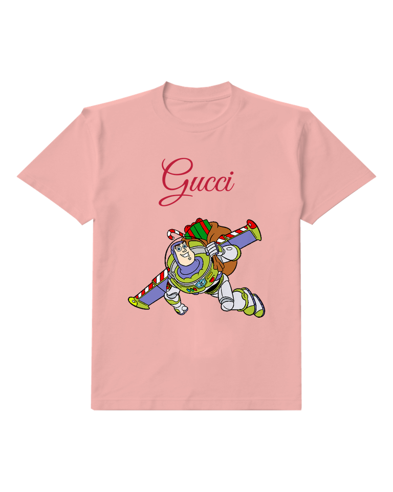 Blush Pink Buzz Lightyear Flying With Gift Graphic T-Shirt - front product view