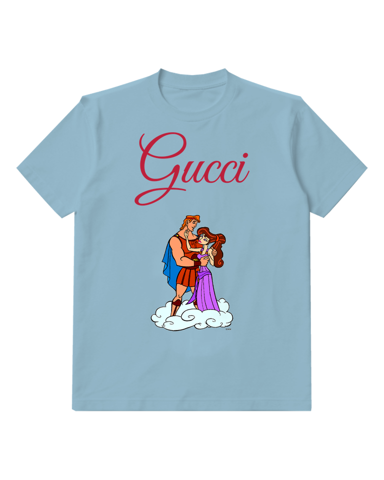 Sky Blue Hercules Holds Woman On Cloud Graphic T-Shirt - front product view
