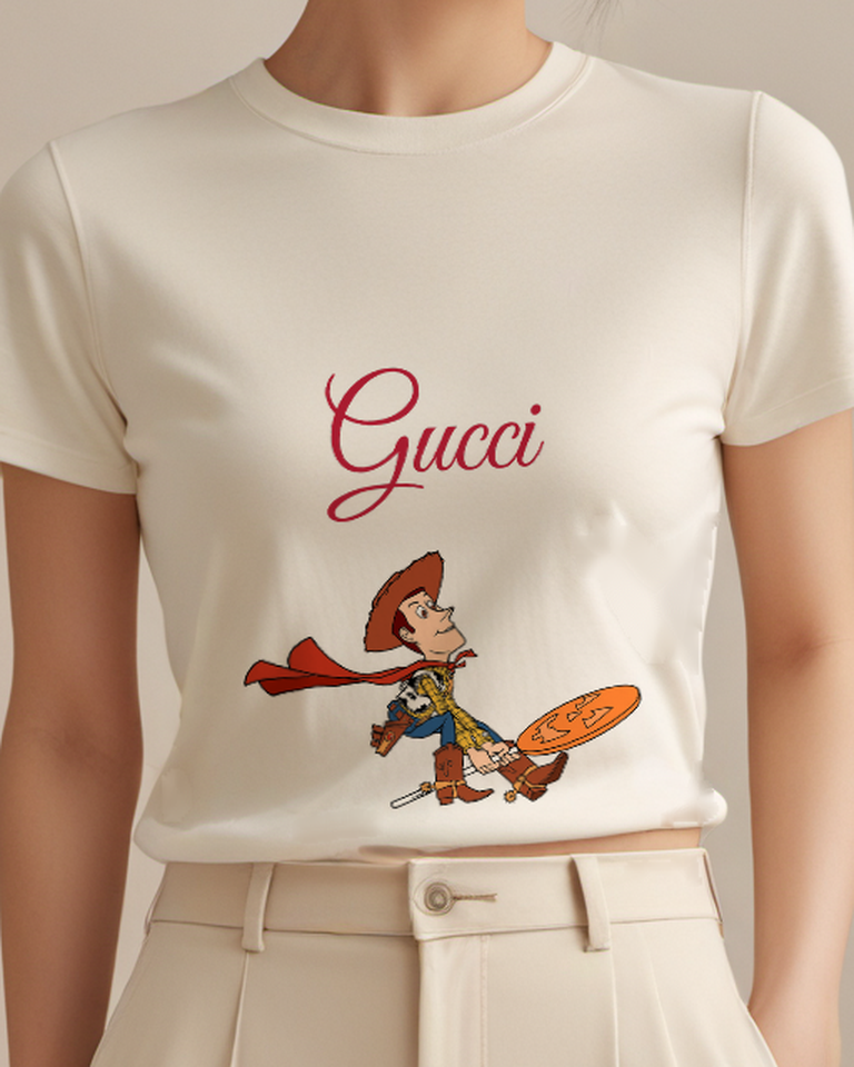 Ivory Woody Riding A Broom With Red Cape Graphic T-Shirt - model wearing view