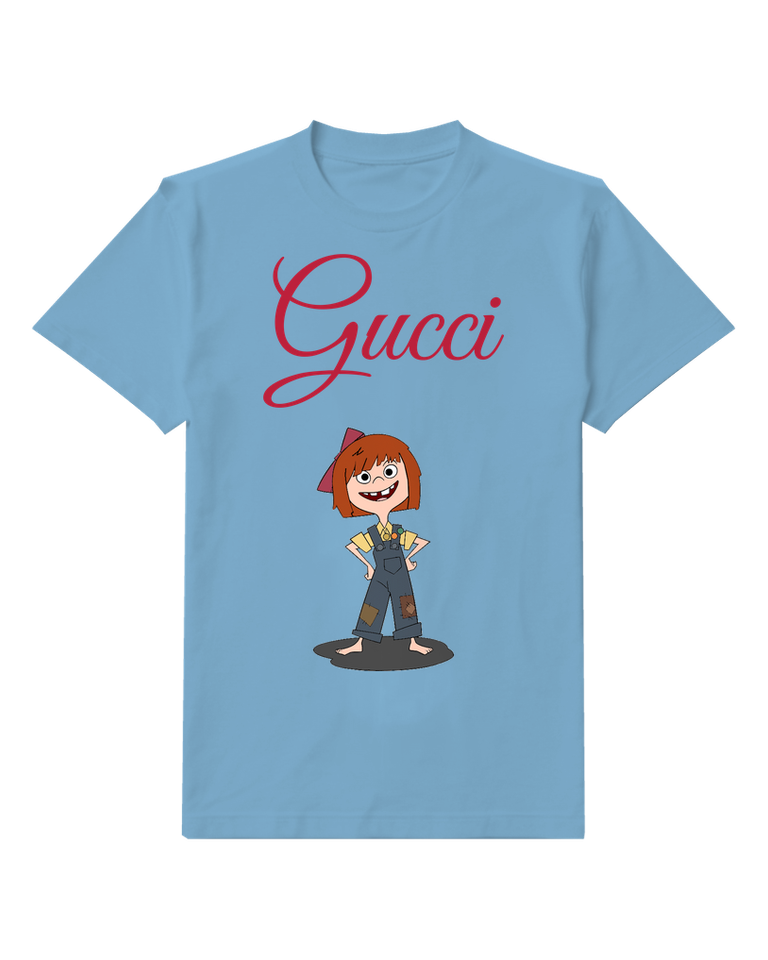 Dusty Blue Red Haired Girl Dark Trousers Graphic T-Shirt - front product view