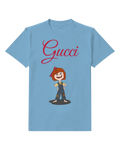 Dusty Blue Red Haired Girl Dark Trousers Graphic T-Shirt - front product view