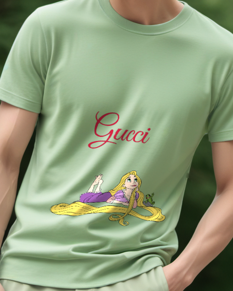 Sage Green Rapunzel Lying On Her Back Graphic T-Shirt - model wearing view