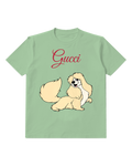 Sage Green Cream Long Haired Dog Graphic T-Shirt - front product view