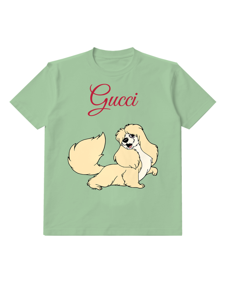 Sage Green Cream Long Haired Dog Graphic T-Shirt - front product view
