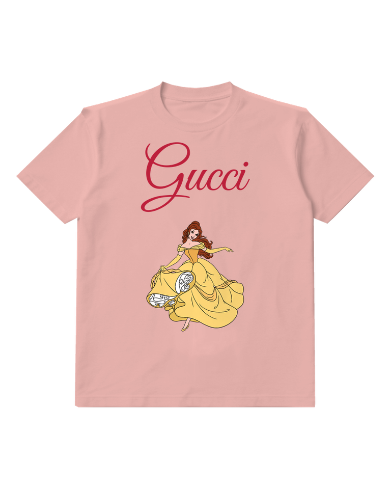 Blush Pink Belle In Flowing Yellow Gown Graphic T-Shirt - front product view