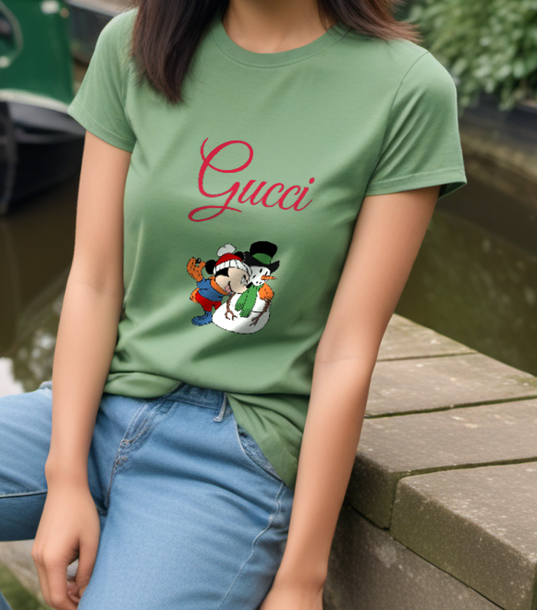 Sage Green Snowman Holiday Mouse Graphic T-Shirt - styled view 4