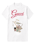 White Playful Dog Halo And Wings Graphic T-Shirt - front product view