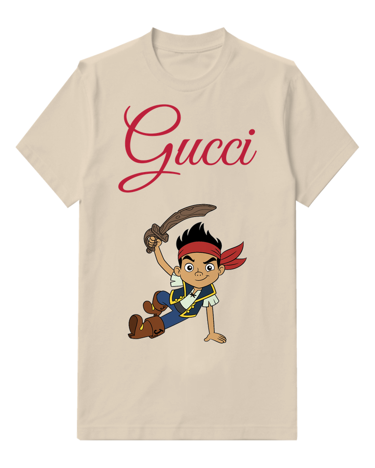 Ivory Pirate Boy Holding Curved Sword Graphic T-Shirt - front product view