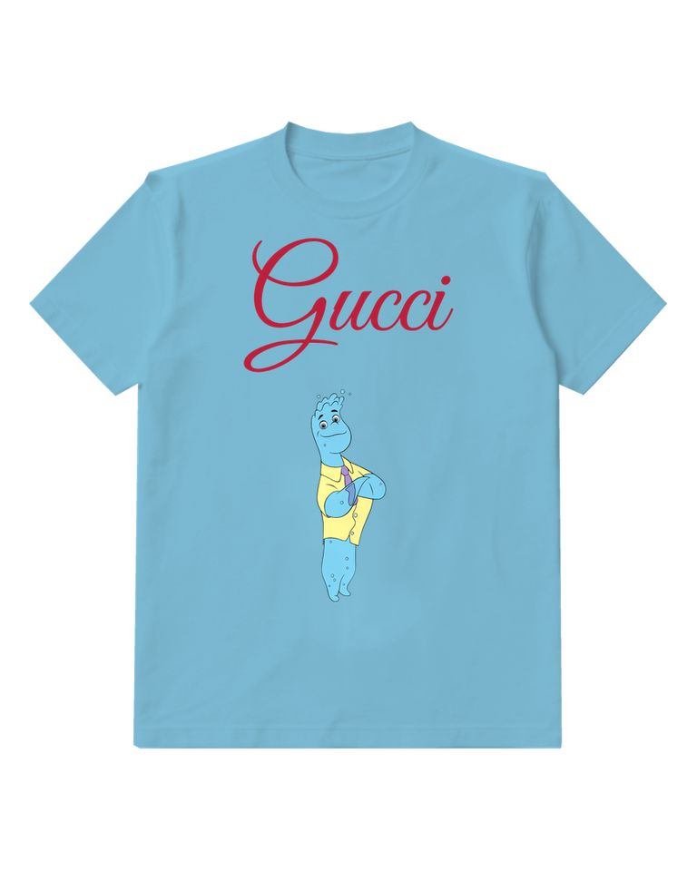 Dusty Blue Blue Aquatic Character Standing Arms Crossed Graphic T-Shirt - front product view