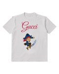 Light Gray Blue Hat Pirate Curved Blade Graphic T-Shirt - front product view