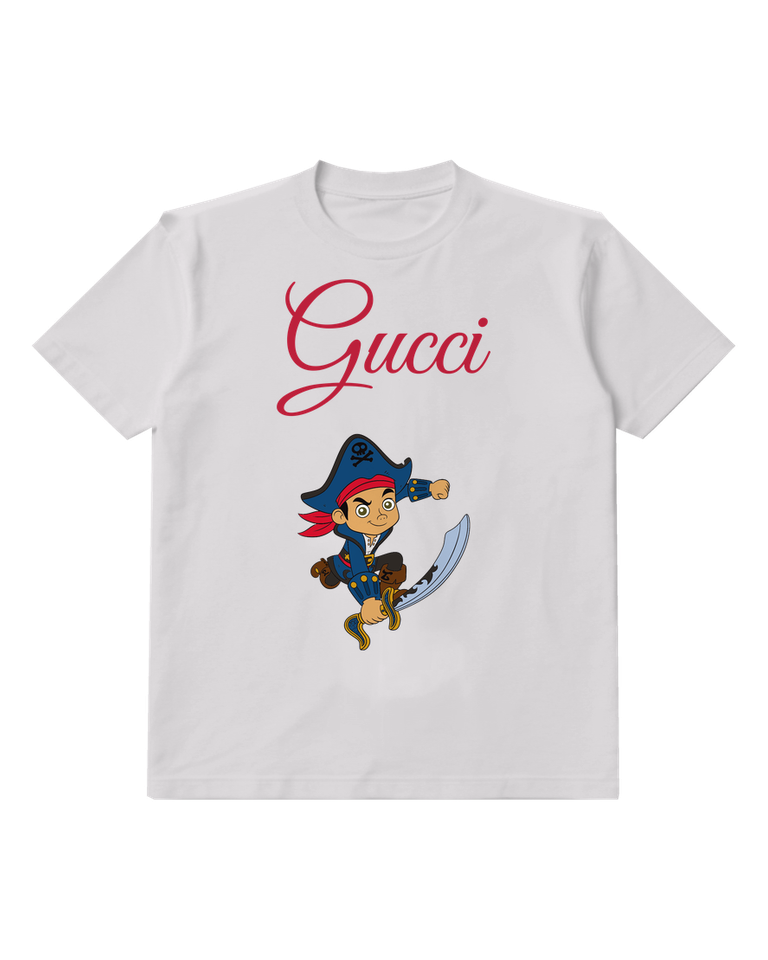 Light Gray Blue Hat Pirate Curved Blade Graphic T-Shirt - front product view