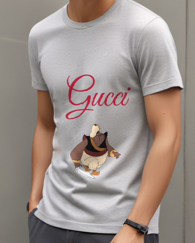 Light Gray Cartoon Character In Dynamic Running Pose Graphic T-Shirt - model wearing view