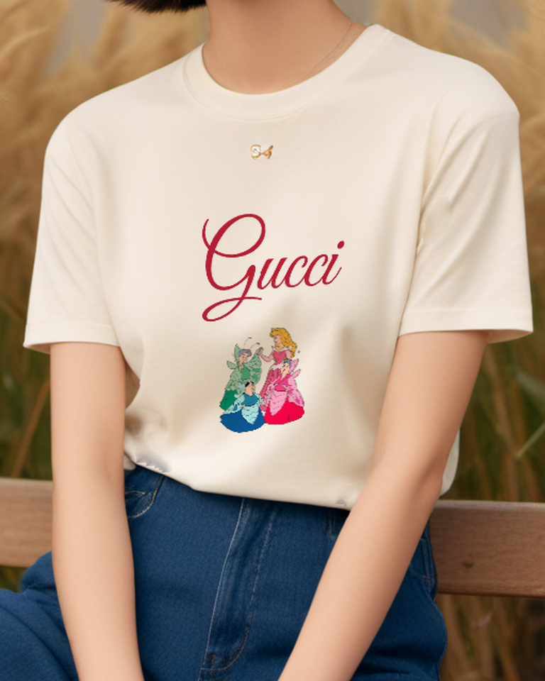 Ivory Aurora In Royal Gown With Fairies Graphic T-Shirt - model wearing view