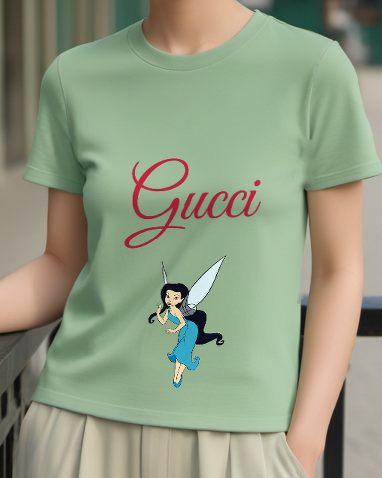 Sage Green Fairy With Long Hair And Wings Graphic T-Shirt - model wearing view