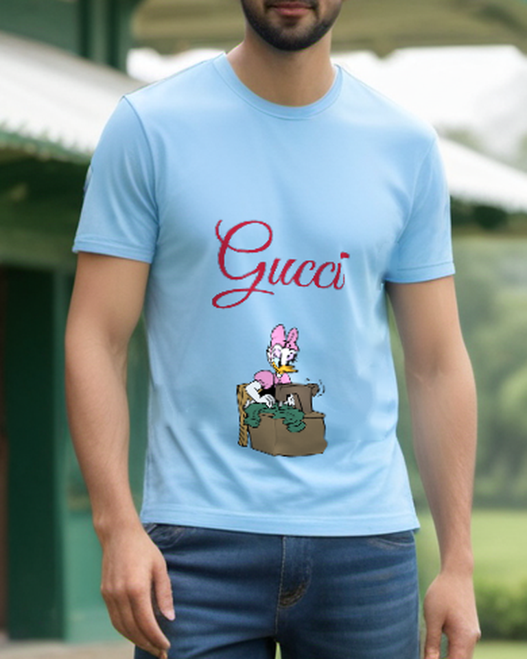 Sky Blue Sewing Machine Duck Graphic T-Shirt - styled view 4