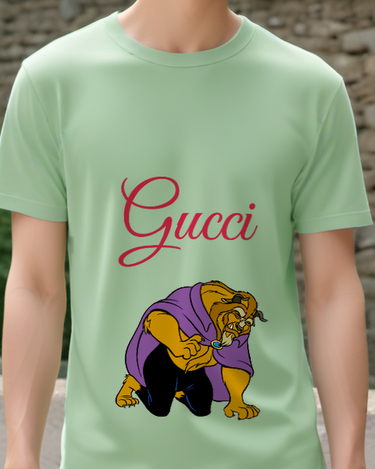 Sage Green Beast In Kneeling Posture Holding A Jewel Graphic T-Shirt - model wearing view
