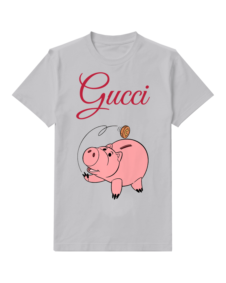 Light Gray Pink Pig And Floating Coin Graphic T-Shirt - front product view