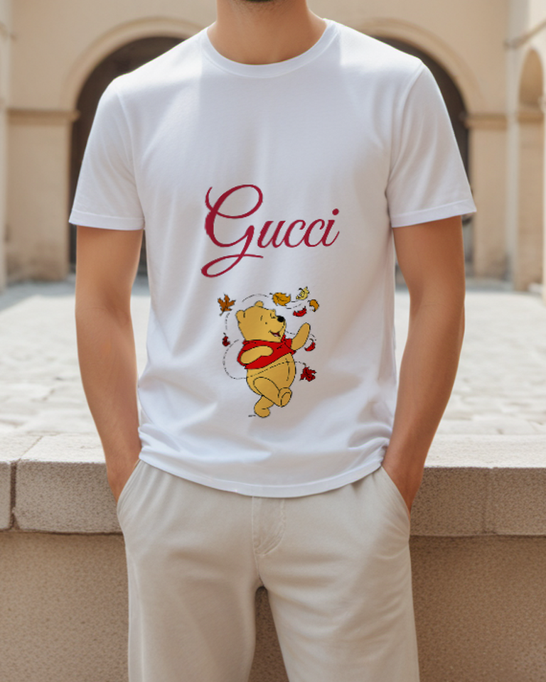 White Autumn Leaves Bear Graphic T-Shirt - styled view 2
